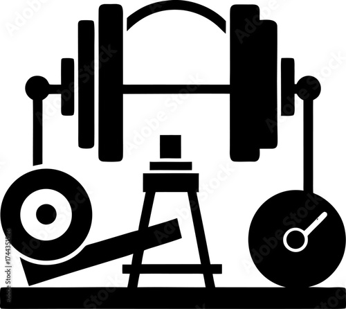 Vector illustration of gym and workout equipment, modern silhouette  style on white background 