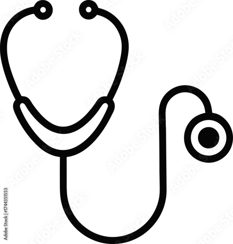 Stethoscope medical icon, flat vector outline design on white background 