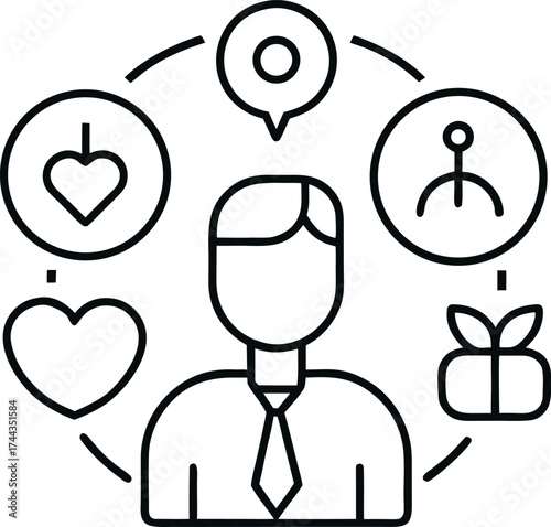 Psychology and therapy support outline vector  icons, simple professional flat design on white background 