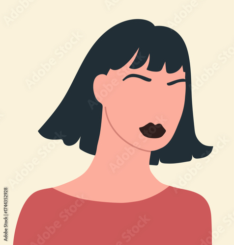 Woman abstract face portrait. Faceless young female character, head avatar. Hand drawn vector illustration.