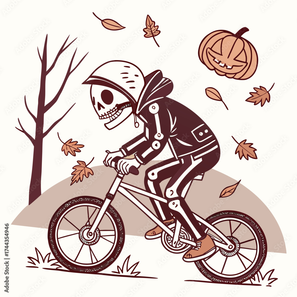Fototapeta premium boy riding a bike halloween