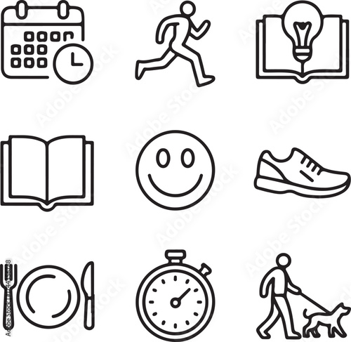 Daily Life Wellness Icon Set Calendar Running Idea Food Exercise