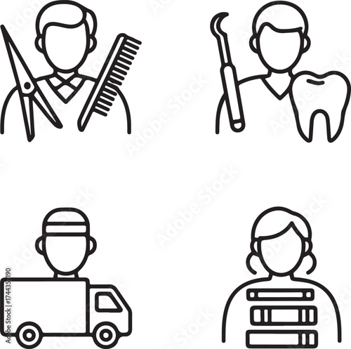 Outline icons representing various occupations in a clean graphic style
