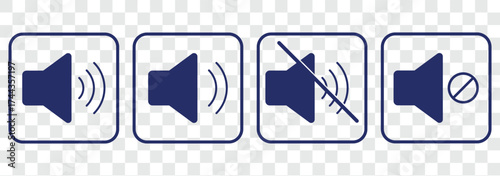 Speaker icon set. Mute and unmute volume signs icon with editable stroke. Speaker line icon set. speaker icon set. noise icons symbol. sound level. silent signs. Volume symbol.  Аn icon that increases
