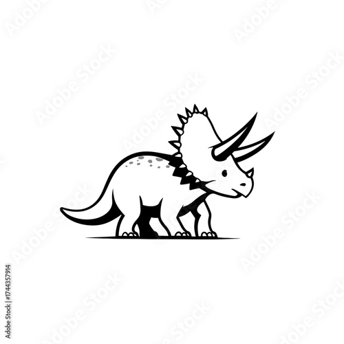 Triceratops. Triceratops simple black and white line art vector logo