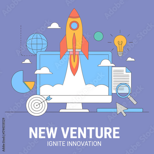 Dynamic new venture ignite innovation concept with abstract geometric shapes and bold colors
