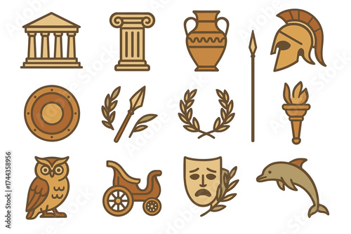 Collection of ancient greek symbols and artifacts