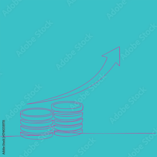 Stacked coins with an upward trending arrow representing financial growth and economic success in a conceptual