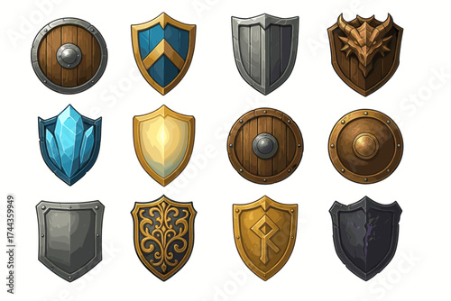 Collection of medieval and fantasy shields with unique designs