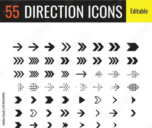 Comprehensive 55 Direction Arrows Icon Collection – Perfect for UI & Graphics