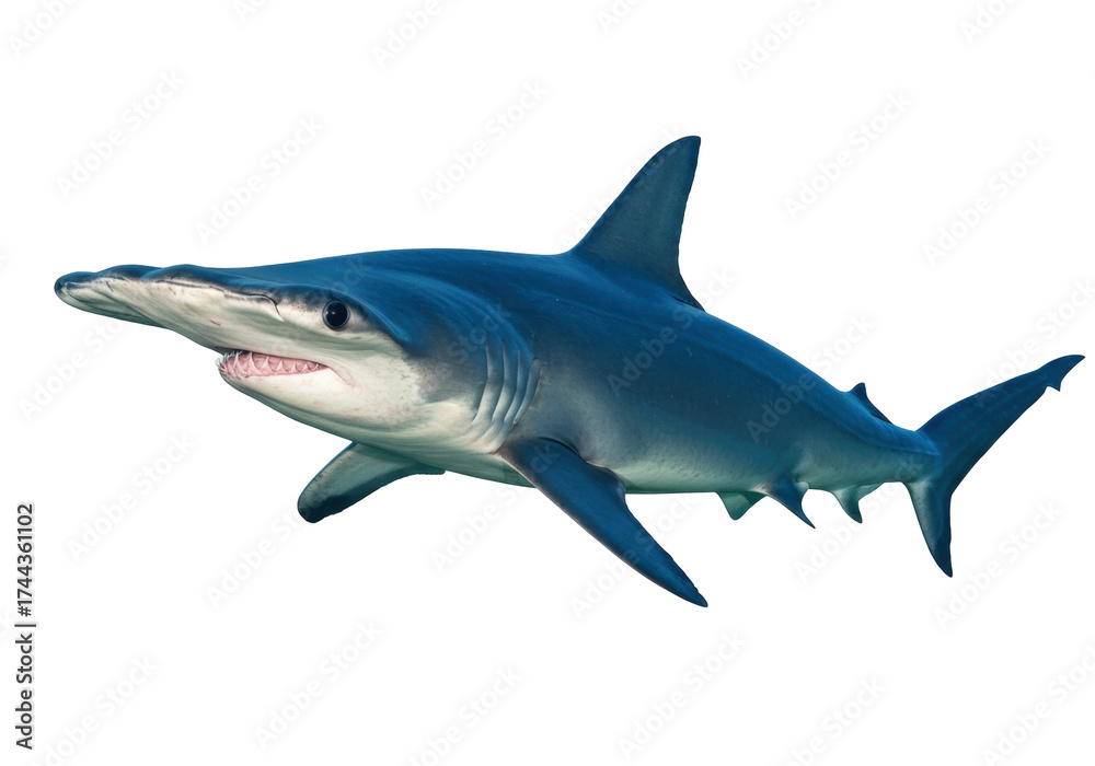Naklejka premium Blue shark isolated on transparent background, predatory marine animal with sharp teeth and streamlined body for wildlife concepts PNG