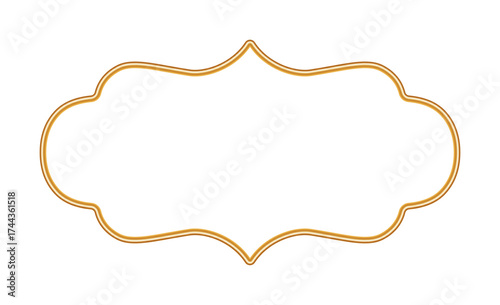 Golden shiny ornamental realistic 3d frame. Oriental style Islamic windows, Indian border, decorative element, morocco shapes. Vector illustration for invitation, greeting card, decorative design