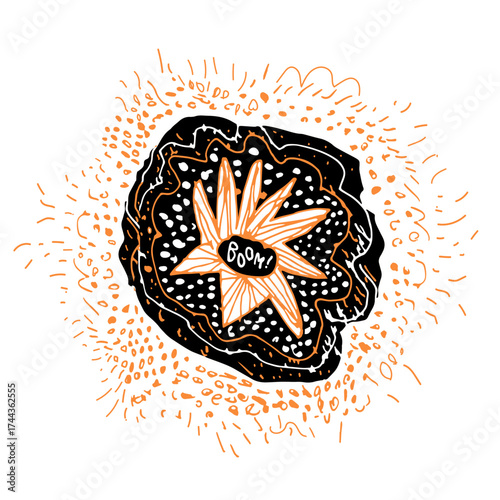 Doodle drawing of Christmas design elements of party firework isolated on white. Naive art style lake baby drawing. Funny holiday collection for modern design of happy new year. 