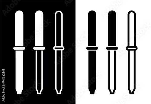 Pipette icon. A medical or eye dropper. A measuring vessel for dispensing medication drop by drop. A tool for measuring precise volumes of liquids in medicine, chemistry, or biology.