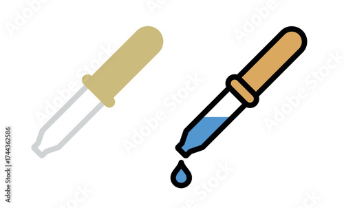 Pipette icon. A medical or eye dropper. A measuring vessel for dispensing medication drop by drop. A tool for measuring precise volumes of liquids in medicine, chemistry, or biology.
