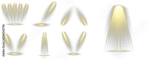 Vector transparent sunlight special lens flash light effect.front sun lens flash. Focused spotlights beam down on center stage area. Transparent background Vector blur in the light of radiance.. PNG