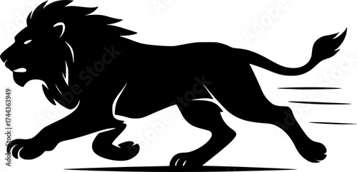 Black silhouette of lion running fast