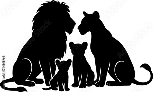 Lion family silhouette sitting together black wildlife illustration symbol of unity and protection