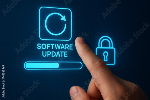 Hand tapping software update button on screen