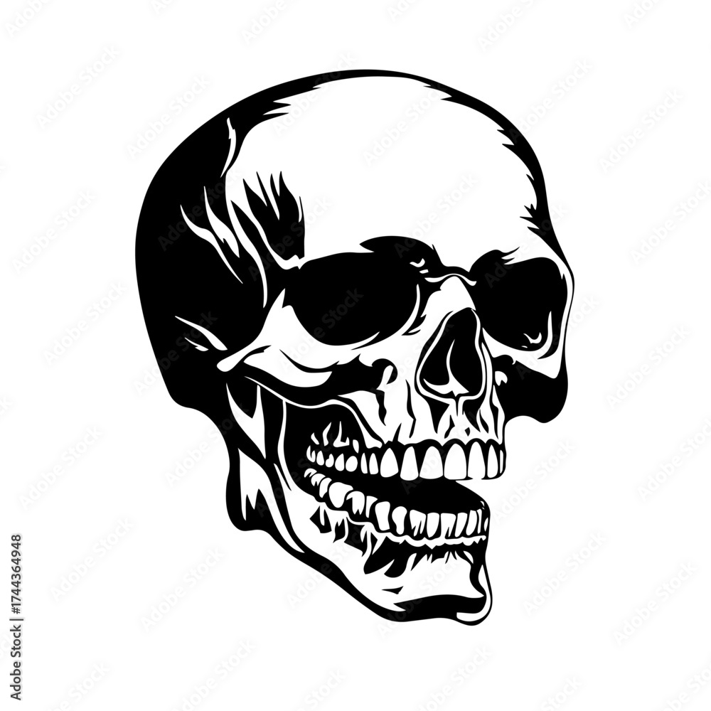 Fototapeta premium Human skull silhouette — anatomical cranium bone icon, spooky Halloween vector illustration