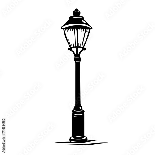 Vintage street lamp post silhouette — classic city lantern vector illustration for urban decor themes