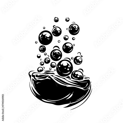Bubbling potion bowl silhouette — magical alchemy liquid with rising bubbles vector illustration