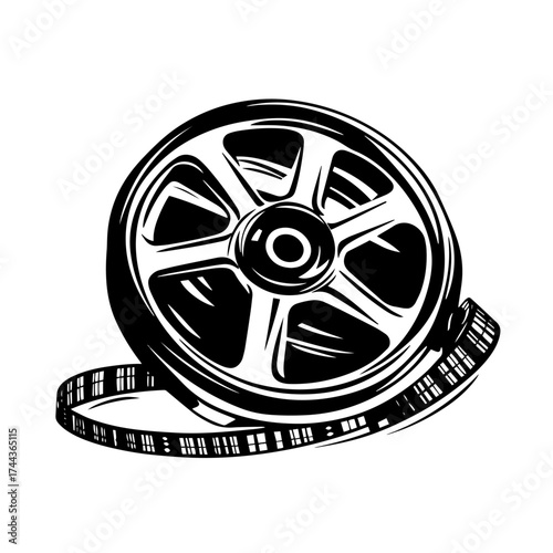 Film reel silhouette — retro cinema movie tape spool vector illustration