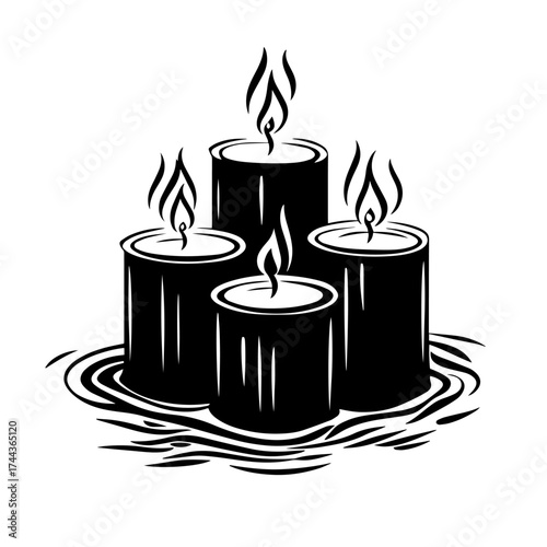 Floating candles silhouette — relaxing spa aromatherapy candles on water vector illustration
