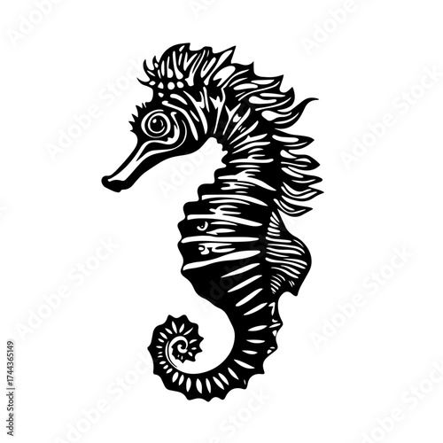 Seahorse silhouette — unique marine fish icon vector illustration for ocean themes