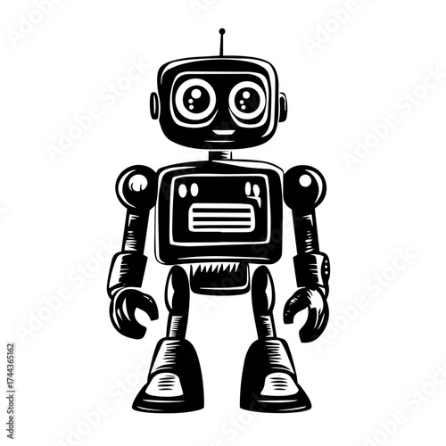Cute retro robot silhouette — vintage toy android vector illustration