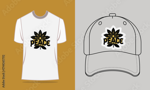 T shirt baseball cap with peace flower graphic vector 2