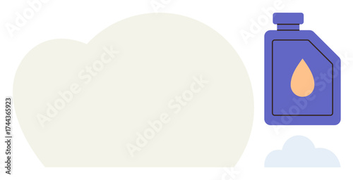 Minimal design featuring a blue bottle with a drop symbol and cloud backdrop. Ideal for environment, wellness, health, nature, cleanliness, sustainability, self-care, simple flat metaphor