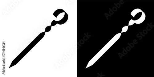 Skewer icon. A tool for making shashlik. A metal rod with a pointed end. Used for grilling meat, fish, or vegetables over an open fire (grill or campfire).