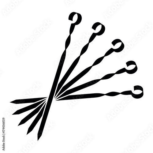 Skewer icon. A tool for making shashlik. A metal rod with a pointed end. Used for grilling meat, fish, or vegetables over an open fire (grill or campfire).