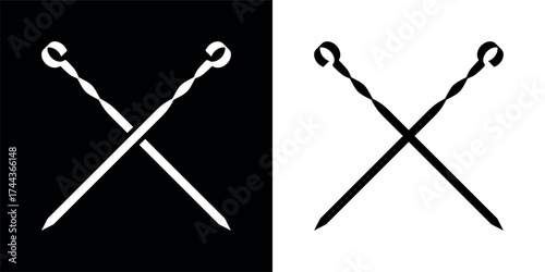 Skewer icon. A tool for making shashlik. A metal rod with a pointed end. Used for grilling meat, fish, or vegetables over an open fire (grill or campfire).
