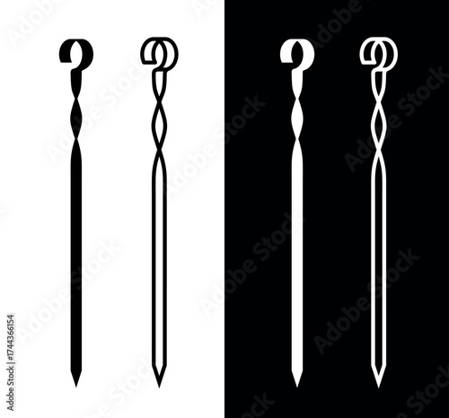 Skewer icon. A tool for making shashlik. A metal rod with a pointed end. Used for grilling meat, fish, or vegetables over an open fire (grill or campfire).