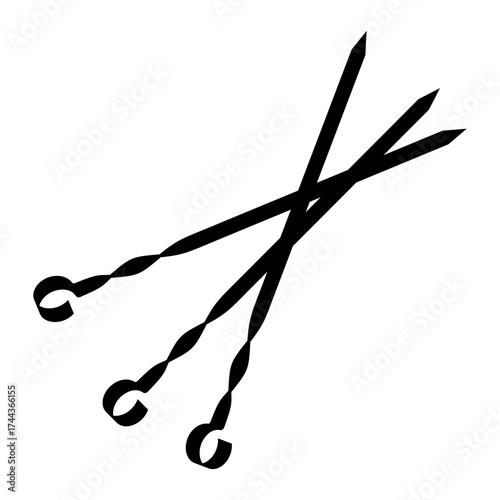 Skewer icon. A tool for making shashlik. A metal rod with a pointed end. Used for grilling meat, fish, or vegetables over an open fire (grill or campfire).