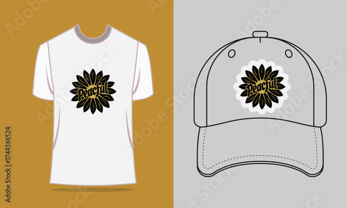 T shirt baseball cap with peaceful flower graphic vector