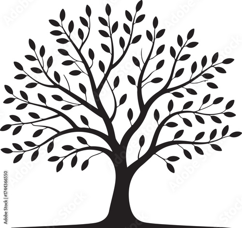 Vector tree silhouette with leaves in nature design