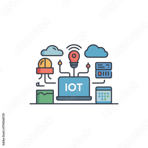 Internet of Things Concept Illustration with Connected Devices and Cloud Integration