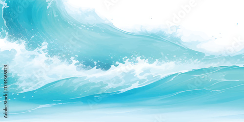An abstract wave of water under a blue summer cloudscape at sunrise on the ocean