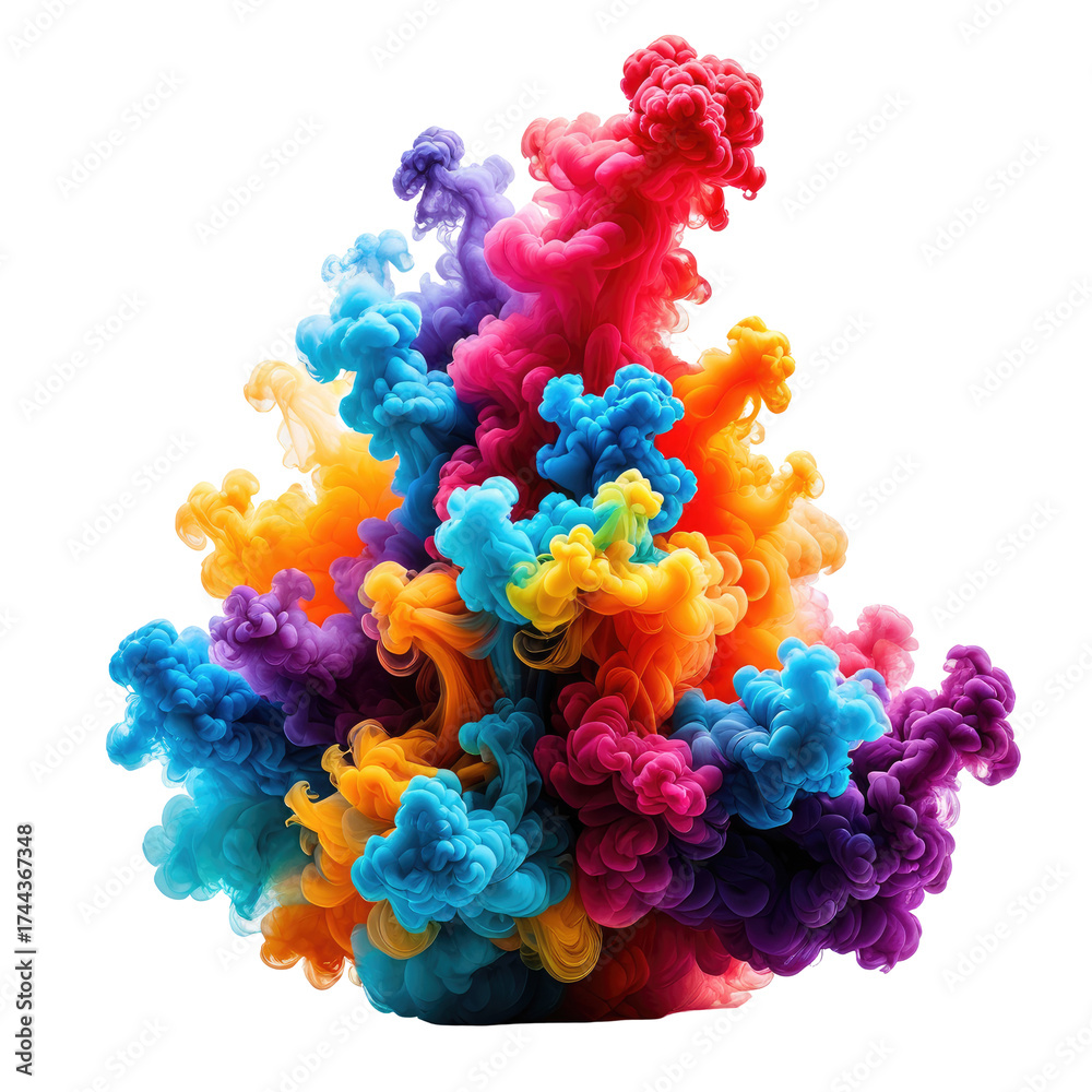 Fototapeta premium Colorful explosion of swirling vibrant smoke clouds on black background