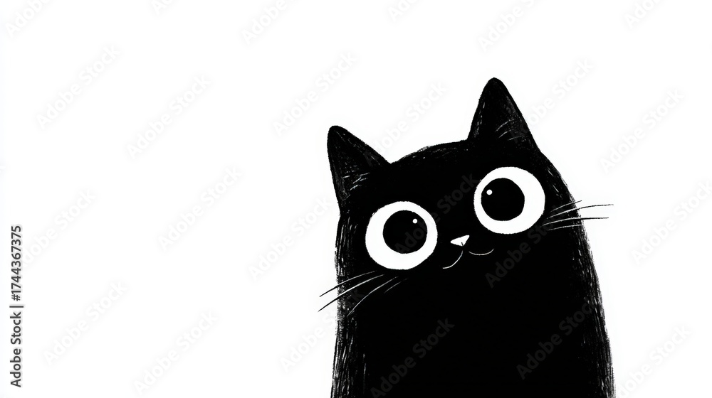 Obraz premium Happy halloween A cute black cat with wide eyes peeks curiously, This playful illustration is perfect for children's books, pet-related marketing, or whimsical decor, conveying charm and friendliness