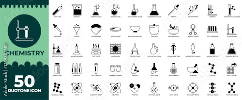 Chemistry Duotone Editable Icons set. Vector illustration in modern thin duotone style of chemistry icons: research, education, pattern etc