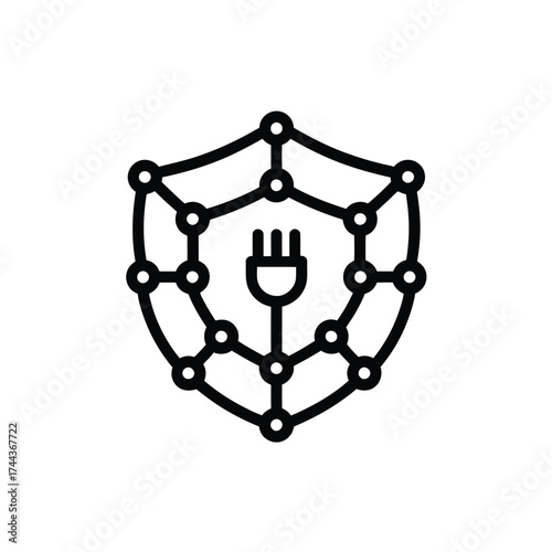 Cyber Security Shield with Power Plug Represents Network Security and Connection Protection