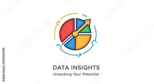 Dynamic Data Analytics and Business Intelligence Graphic with Stylized Pie Chart Elements and Arcs on a White Background, Flat Vector Elements, Vector Illustration, Simple Vector, Stylized Vector