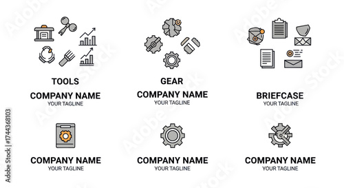 Set of Business and Industrial Icons: Tools, Engineering, Data Analysis, and Growth Concepts for Company Branding and Digital Design, Flat Vector Elements, Vector Illustration, Simple Vector,