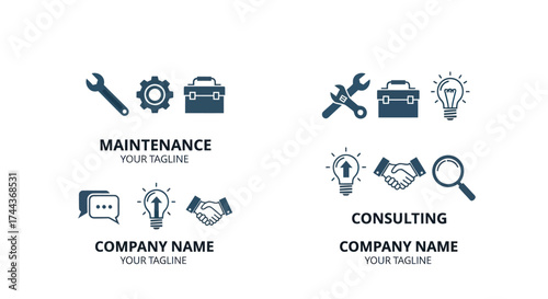 Maintenance and Business Service Icon Set for Corporate Branding and Solutions on White Background, Flat Vector Elements, Vector Illustration, Simple Vector, Stylized Vector Drawing, Vector Template,