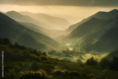 Epic Mountain Landscape During Golden Hour – Lush Nature and Majestic Scenery