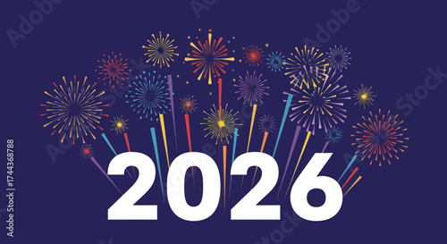 Vibrant New Year Celebration Background with Colorful Fireworks and '20' Numbers, Perfect for Festive Events and Holiday Greetings, Flat Vector Elements, Vector Illustration, Simple Vector, Stylized